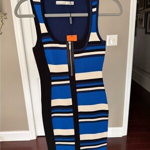 Karen Millen Blue, Cream & Black Striped Sheath Dress